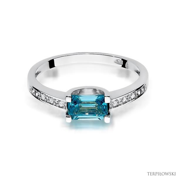 Pierścionek w białym złocie próby 585 model T-105 topaz 0,65ct i brylanty 0,03