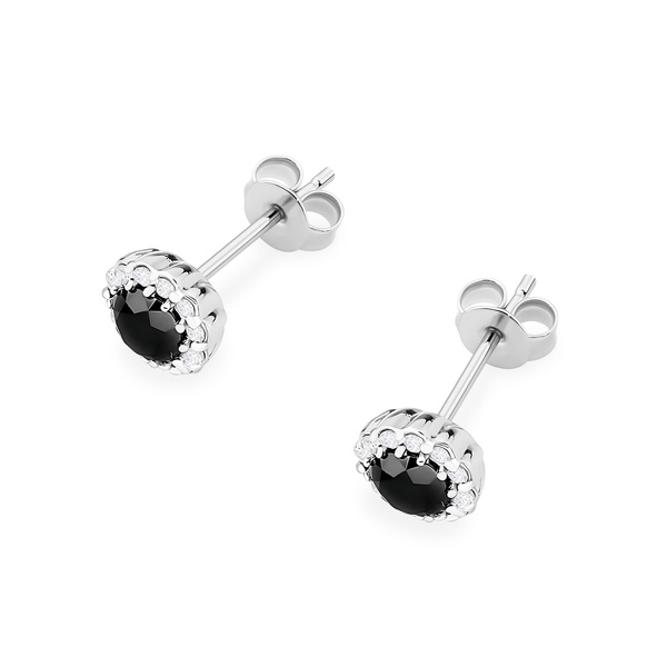 Kolczyki złote kwiaty sztyfty z czarnym brylantem 2 x 50ct próby 0,585 z brylantami to-510 sztyft 