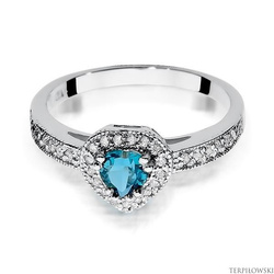 Pierścionek w białym złocie próby 585 model T-46 topaz 0,50ct i brylanty 0,21