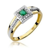 Pierścionek w żółtym złocie próby 585 model T-271 szmaragd 0,15ct i brylanty