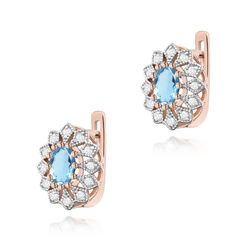 Kolczyki złote kwiaty próby 0,585 z topazem i brylantami to-354 topaz 2x0,50ct