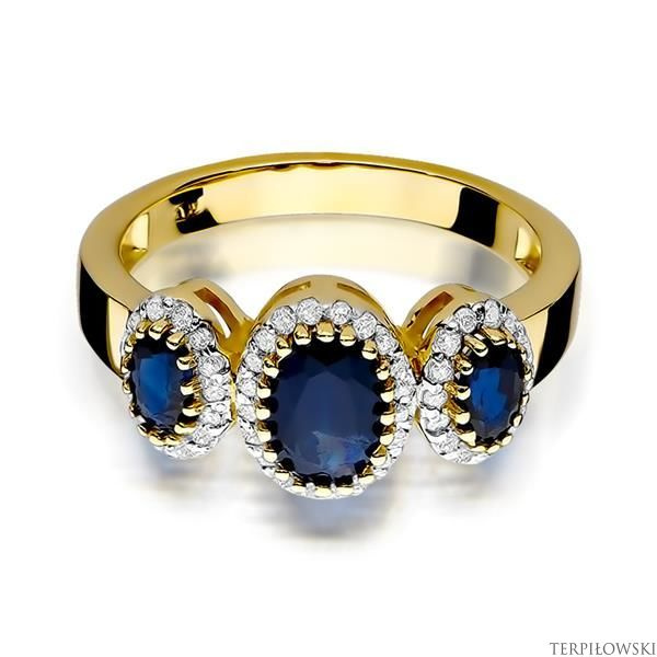 Pierścionek w żółtym złocie próby 585 model T-309 szafir 0,90 ct i brylanty