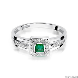Pierścionek w białym złocie próby 585 model T-271 szmaragd 0,15ct i brylanty 