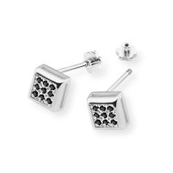 Kolczyki złote T-0036 próby 0,585 z czarnymi brylantami 0,09ct