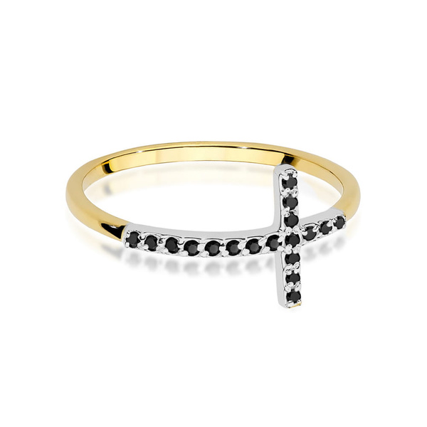 Pierścionek z żółtego złota z czarnymi   T-0636 0,09ct