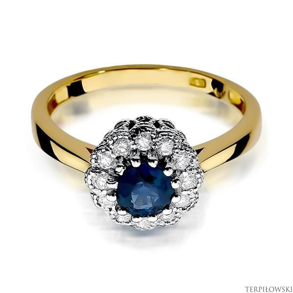 Pierścionek w żółtym złocie próby 585 model T-284 szafir 0,50ct i brylanty