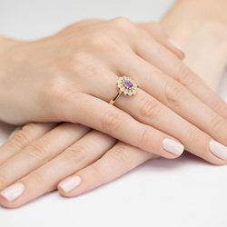 Pierścionek w żółtym złocie próby 585 model T-0354 ametyst 0,40ct 