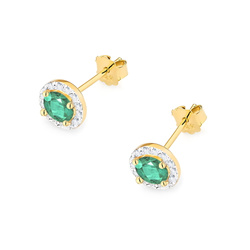 Kolczyki złote próby 0,585 T-0509 z brylantami i szmaragdami 0,50 ct