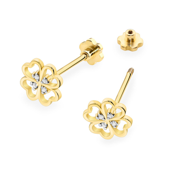 Kolczyki złote próby 0,585 k 0049 z brylantami  0,04ct sztyft zakręcany