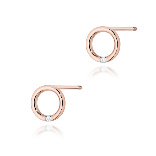 Kolczyki złote próby 0,585 k 0082 z brylantami 2x 0,05ct sztyft zakręcany