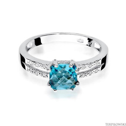 Pierścionek w białym złocie próby 585 model T-79 topaz 0,70ct i brylanty 0,06