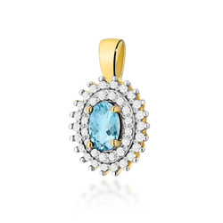 Zawieszka złota T-303 próby 0,585 z brylantami i topazem london blue 0,50ct