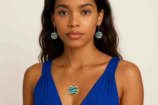 Zawieszka srebrna 925  z tytanem w kolorze wave jeans