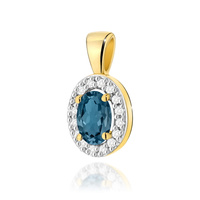 Zawieszka złota T-0574 próby 0,585 z brylantem i topazem london blue 0,50ct