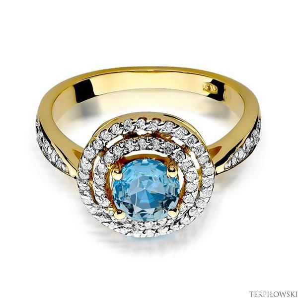 Pierścionek w żółtym złocie próby 585 model T-274 topaz 0,80ct i brylanty 