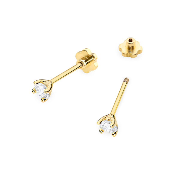 Kolczyki złote próby 0,585 k 0066 z brylantami 0,04ct sztyft zakręcany