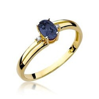 Pierścionek w żółtym złocie próby 585 model T-68 szafir 0,70ct i brylanty 0,03