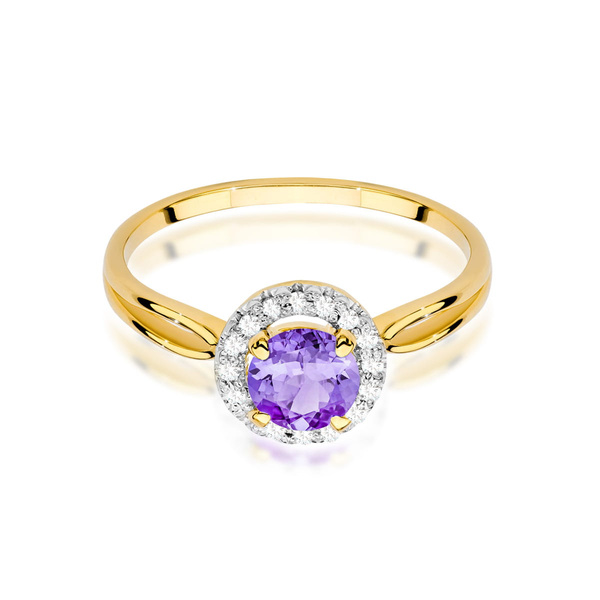 Pierścionek w żółtym złocie próby 585 model T-0538 ametyst 0,90ct i brylanty 