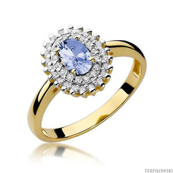 Pierścionek w żółtym złocie próby 585 model T-303 tanzanit 0,40ct i brylanty