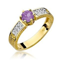 Pierścionek w żółtym złocie próby 585 model T-75 ametyst 0,50ct i brylanty 0,08