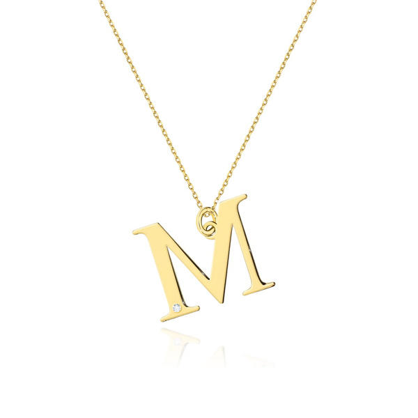 Celebrytka złota Naszyjnik próby 0,585 z brylantami t-69  mała literka m