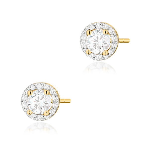 Kolczyki złote T-509 próby 0,585 z brylantami i białymi szafirami 2x0,60ct