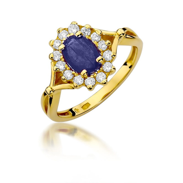 Pierścionek w żółtym złocie próby 585 model T-182 szafir 0,90ct i brylanty