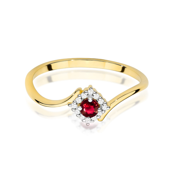 Pierścionek złoty z żółtego złota próby 0,585 z brylantami T-0702 rubin 0,15ct