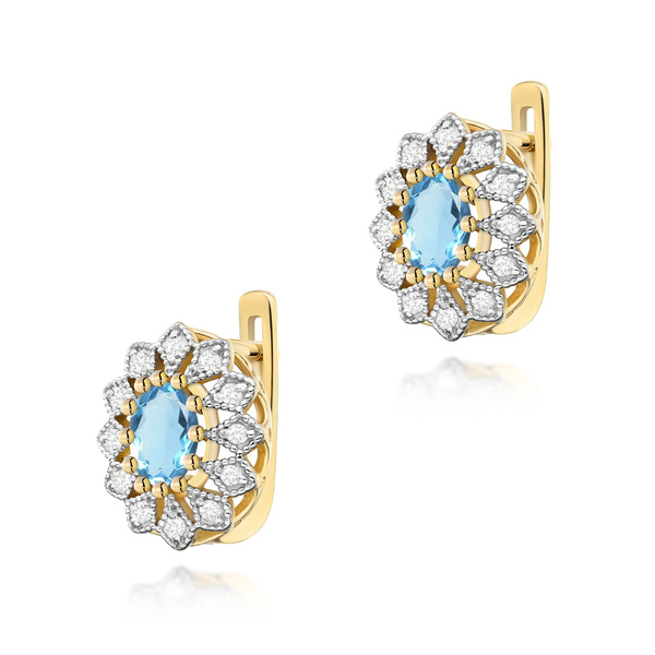 Kolczyki złote kwiaty próby 0,585 z topazem i brylantami to-354 topaz 2x0,50ct
