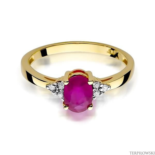 Pierścionek w żółtym złocie próby 585 model T-308 rubin 1,00ct i brylanty