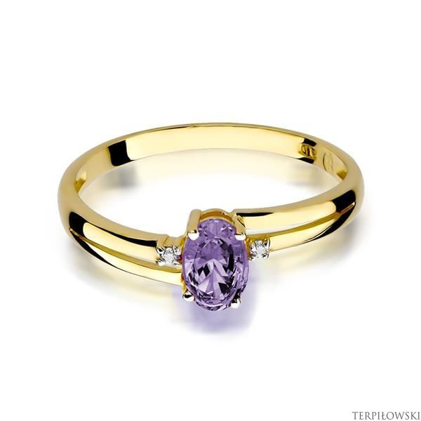 Pierścionek w żółtym złocie próby 585 model T-68 tanzanit 0,40ct i brylanty 