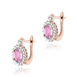 Kolczyki złote T-312 próby 0,585 z brylantami i różowym szafirem 2x0,45ct