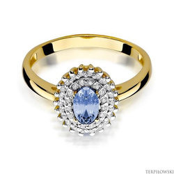 Pierścionek w żółtym złocie próby 585 model T-303 tanzanit 0,40ct i brylanty