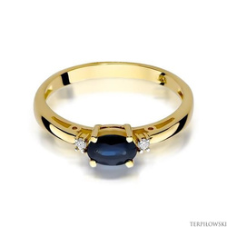 Pierścionek w żółtym złocie próby 585 model T-6 szafir 0,70ct i brylanty