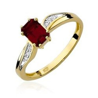 Pierścionek w żółtym złocie próby 585 model T-94 granat 0,70ct i brylanty 0,03