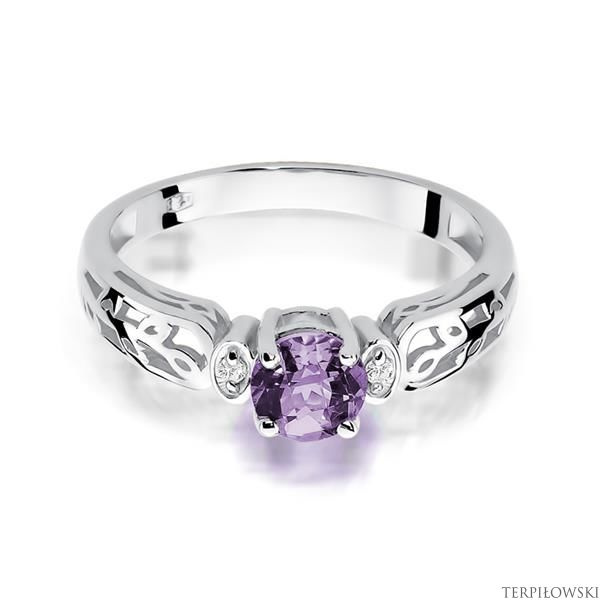 Pierścionek w białym złocie próby 585 model T-14 ametyst 0,50ct i brylanty 0,02ct