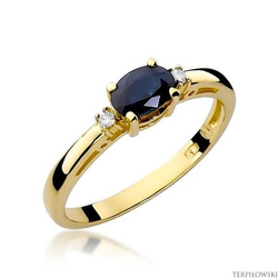 Pierścionek w żółtym złocie próby 585 model T-6 szafir 0,70ct i brylanty
