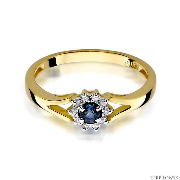 Pierścionek w żółtym złocie próby 585 model T-185 szafir 0,15ct i brylanty