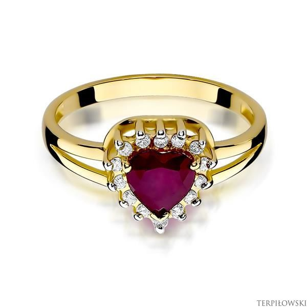 Pierścionek w żółtym złocie próby 585 model T-310 rubin 1,10ct i brylanty