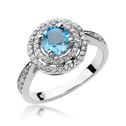 Pierścionek w białym złocie próby 585 model T-274 topaz 0,80ct i brylanty 0,38