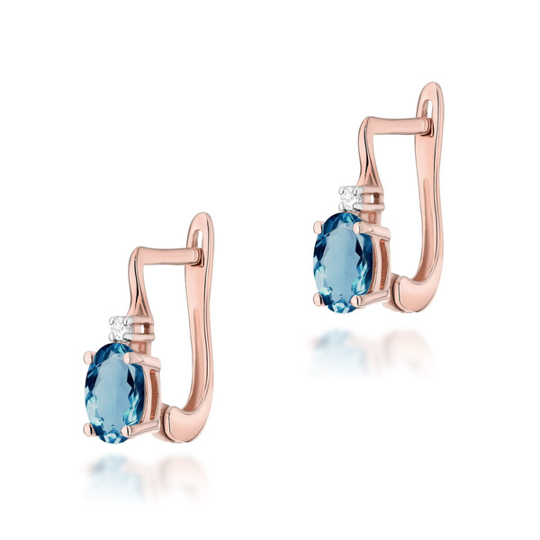 Kolczyki złote T-0011 próby 0,585 z brylantami i topazami London blue