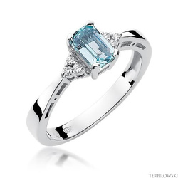 Pierścionek w białym złocie próby 585 model T-2 topaz 0,60ct i brylanty 0,03