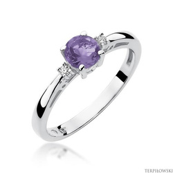 Pierścionek w białym złocie próby 585 model T-10 ametyst 0,50ct i brylanty 0,029