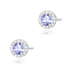 Kolczyki złote T-509 próby 0,585 z brylantami i tanzanitami 2x0,50ct