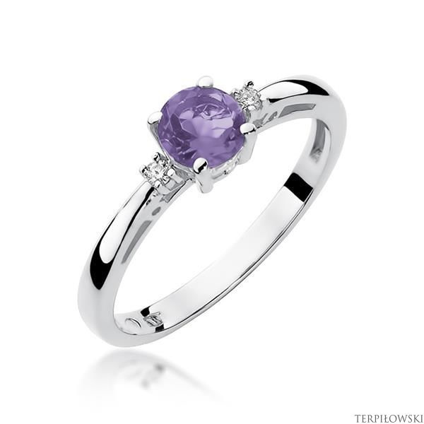 Pierścionek w białym złocie próby 585 model T-10 ametyst 0,50ct i brylanty 0,029
