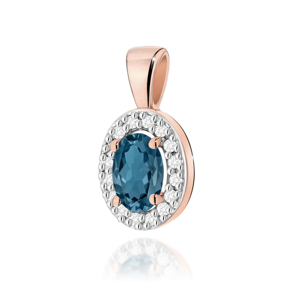 Zawieszka złota T-0574 próby 0,585 z brylantem i topazem london blue 0,50ct