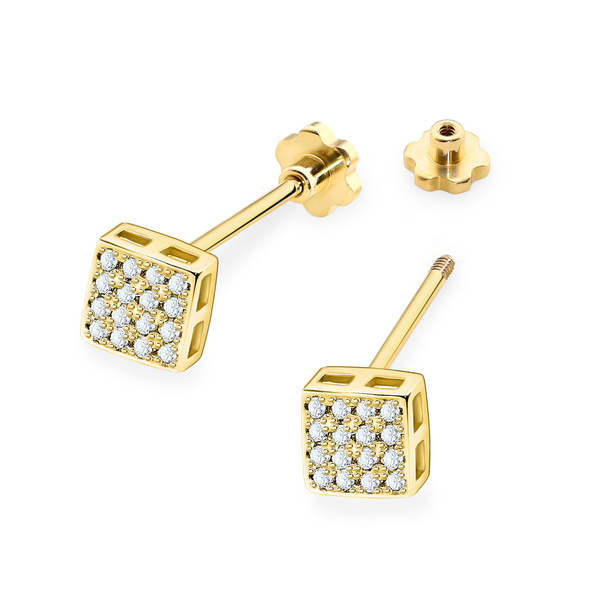 Kolczyki złote próby 0,585 k 0013 z brylantami 0,16 ct sztyft zakręcany