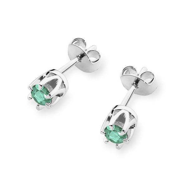 Kolczyki złote T-0032 próby 0,585 ze szmaragdami 2 x 0,15ct