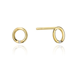 Kolczyki złote kółeczka sztyfty próby 0,585 z brylantami tk-82 0,01ct