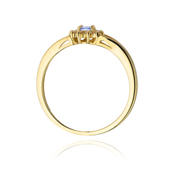 Pierścionek w żółtym złocie próby 585 model T-185 tanzanit 0,15ct i brylanty 